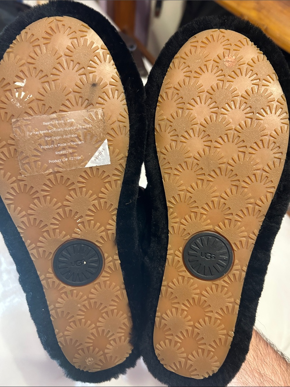 UGG Black Fluff Logo-Back Slide Sandals - Picture 5 of 5